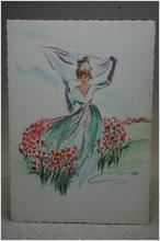 Vacker Flicka bland tulpaner  - Germany - Gammal vykort - från 1960-talet - Signerat 