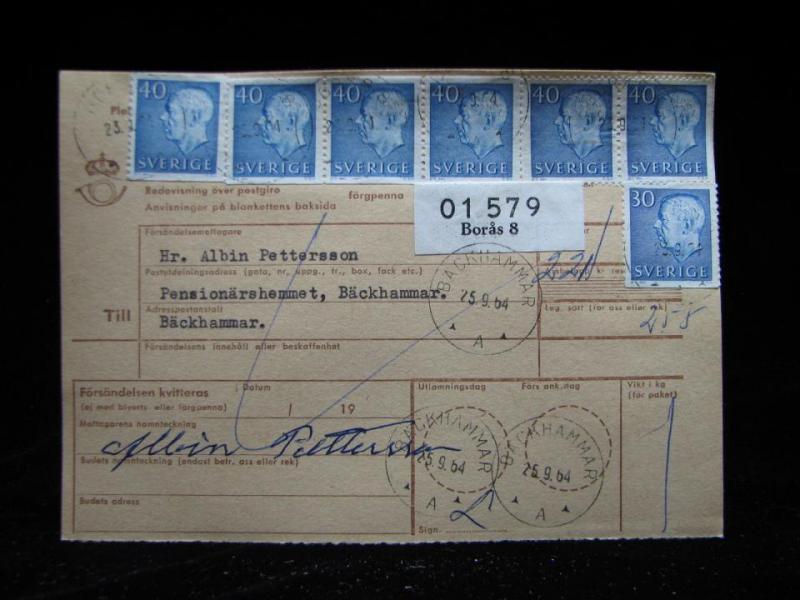 Adresskort med stämplade frimärken - 1964 - Borås till Bäckhammar