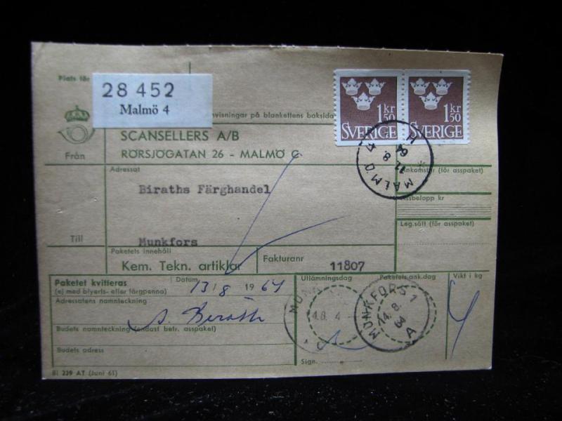 Adresskort med stämplade frimärken - 1964 - Malmö till Munkfors