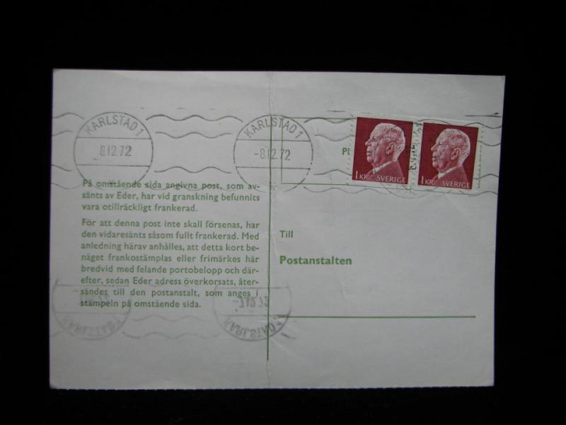 Adresskort med stämplade frimärken - 1972 - Karlstad