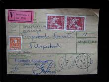 Adresskort med stämplade frimärken - 1964 - Stockholm till Filipstad