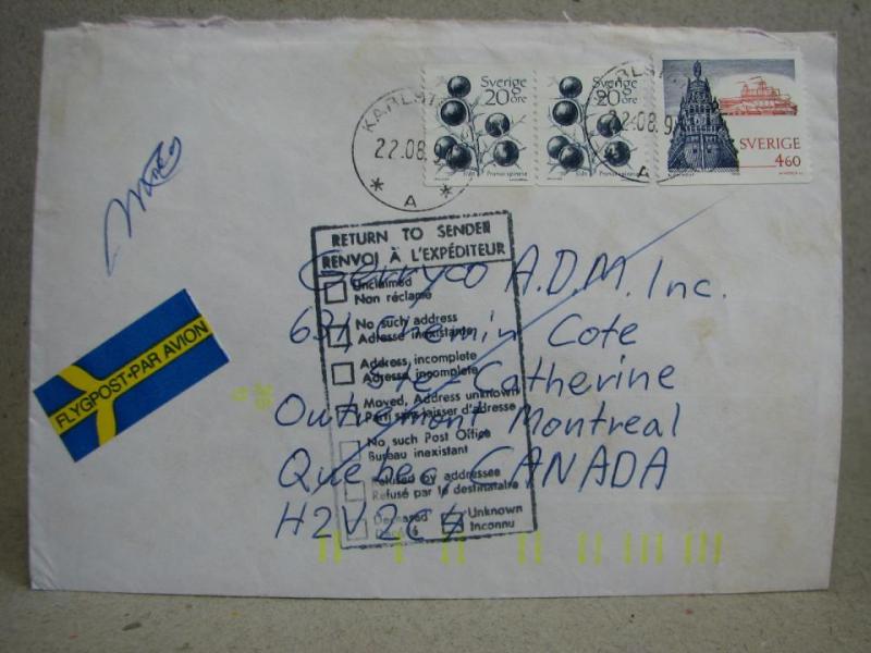 Äldre brev med stämplar och frimärken - Karlstad 1991