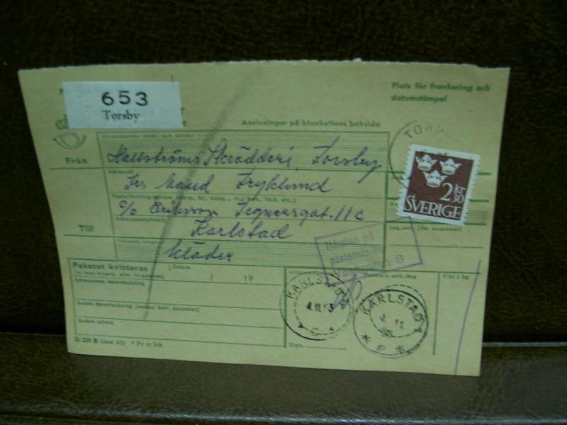 Paketavi med stämplade frimärken - 1965 - Torsby till Karlstad