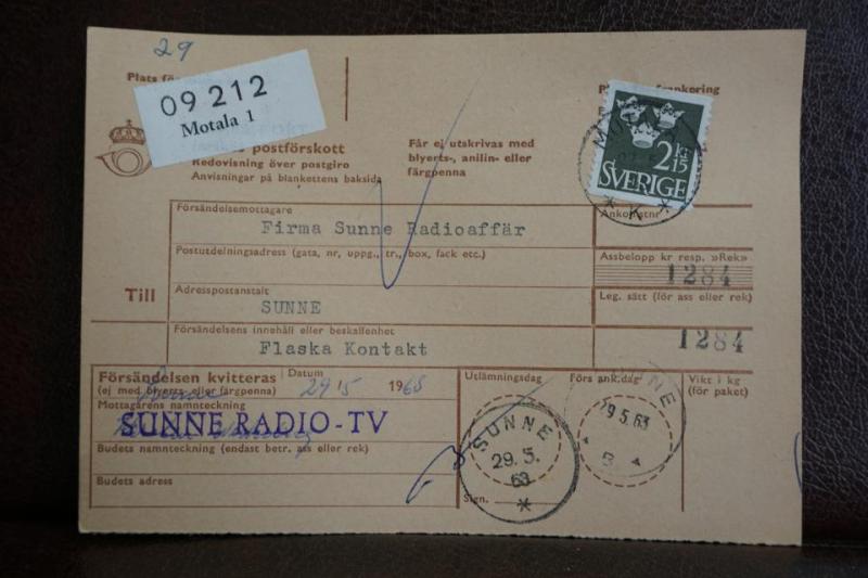 Frimärke på adresskort - stämplat 1963 - Motala 1 - Sunne