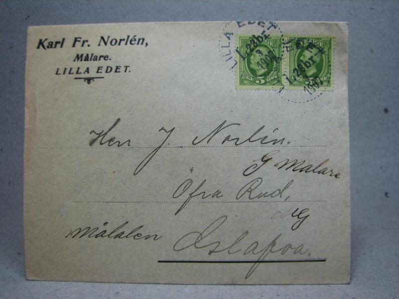 Försändelse med stämplat frimärke -  Lilla Edet 28/3 1907