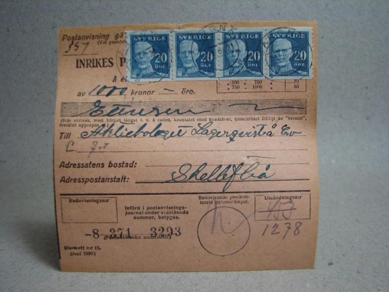 Försändelse med stämplade frimärken - Gargnäs 21/8 1921