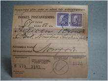 Försändelse med stämplade frimärken - TVÄ.... 25/8 1921- Stämplat på baksidan Vännäs och Norrfors 1921