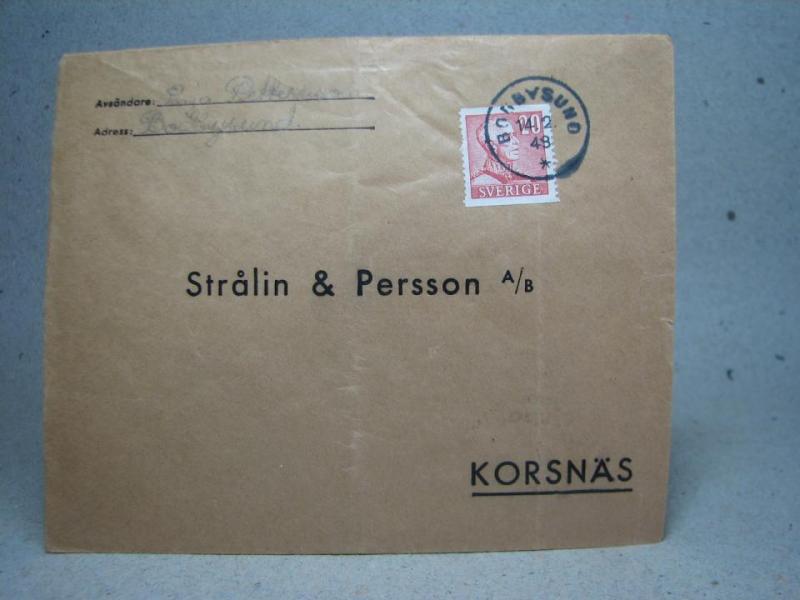 Försändelse med stämplat frimärke - Bodbysund 14/2 - 1948