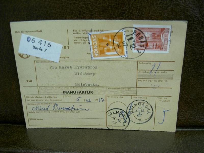 Paketavi med stämplade frimärken - 1967 - Borås 7 till Mölnbacka