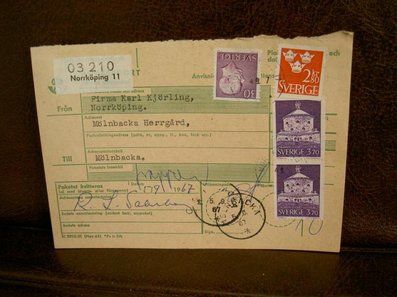 Paketavi med stämplade frimärken - 1967 - Norrköping 11 till Mölnbacka