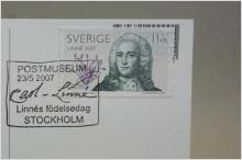 Svensk Evenemangstämpel på vykort  -  Carl-Linné 2007-05-23  / 11 kr  frimärke