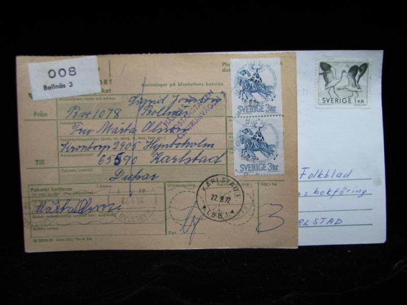 2 st Adresskort med stämplade frimärken - 1972 - Bollnäs till Karlstad