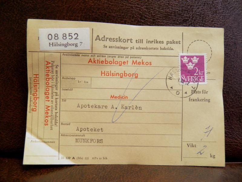 Frimärken på adresskort - stämplat 1962 - Hälsingborg 7 - Munkfors 