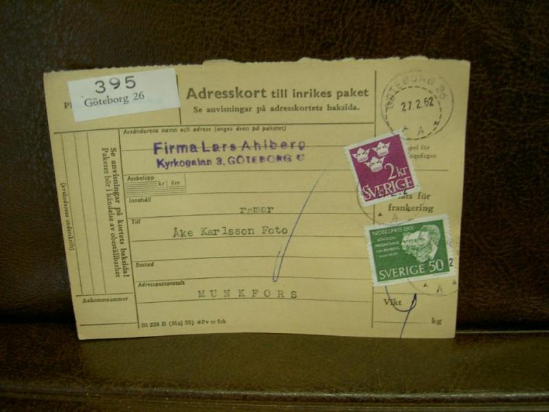 Paketavi med stämplade frimärken - 1962 - Göteborg 26 till Munkfors