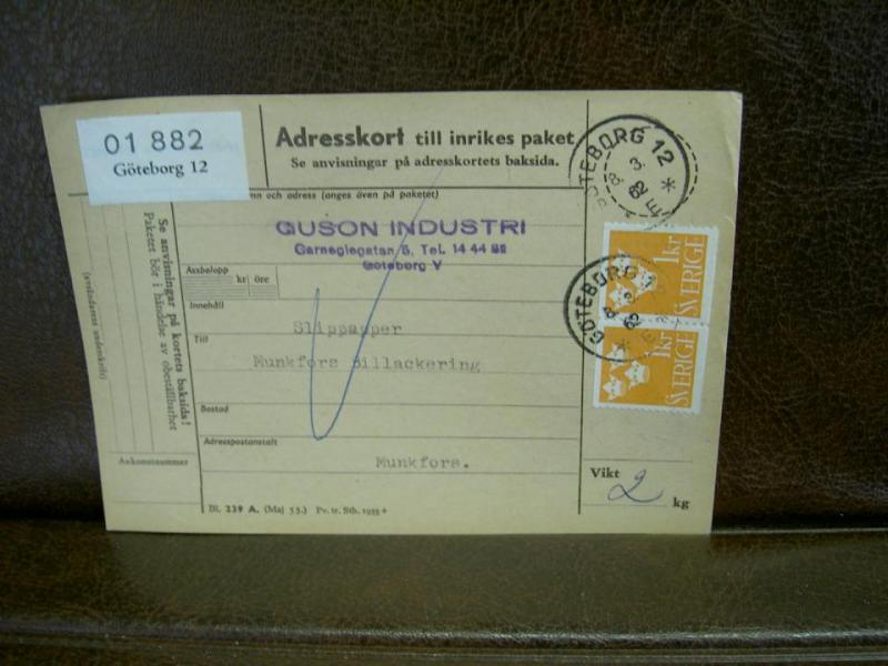 Paketavi med stämplade frimärken - 1962 - Göteborg 12 till Munkfors
