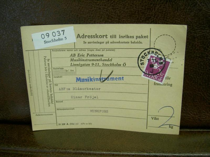 Paketavi med stämplade frimärken - 1962 - Stockholm 5 till Munkfors