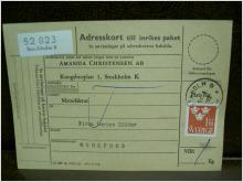 Paketavi med stämplade frimärken - 1962 - Stockholm 8 till Munkfors 