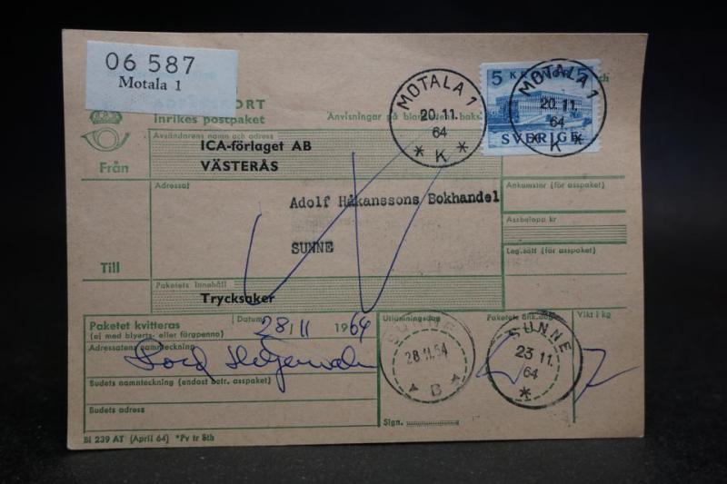Avi frankerad och stämplad 1964 - Sunne - 06586 Motala