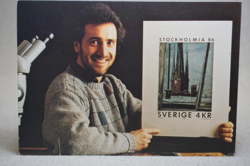 vykort Gravör Lars Sjööblom  - stämplat 3.9. 1986
