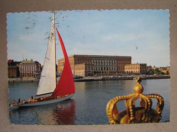 Äldre Vykort - Segelbåt Vy slottet - Stockholm 1978