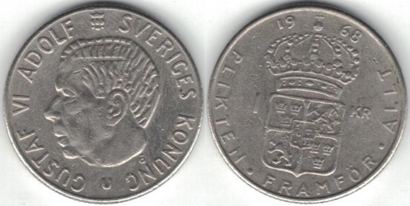 Sverige - 1 krona 1968 nickel