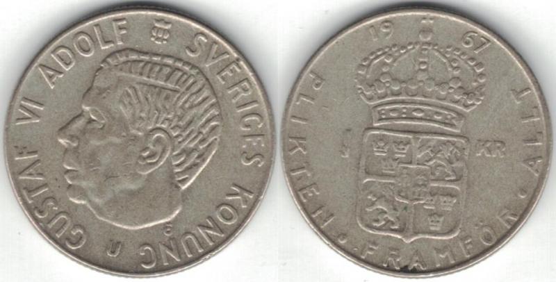 Sverige - 1 krona 1967 silver