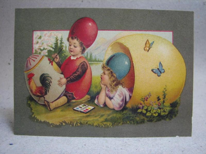 Påskkort  oskrivet - Glad Påsk - Söta barn målar ägg