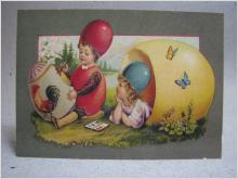 Påskkort  oskrivet - Glad Påsk - Söta barn målar ägg