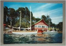 Båtar vid ÅSS paviljong Mariehamn Åland 1969 Finland Skrivet