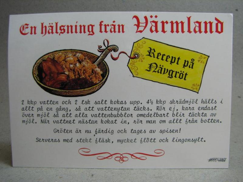 Harry Lange - Recept på Nävergröt  ... / Fin svensk evenemangstämpel Vilhelmina 1994