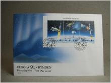 FDC Vinjett - 15/5 1991 Europa 91 Rymden / Fin stämpel på 3 frimärke