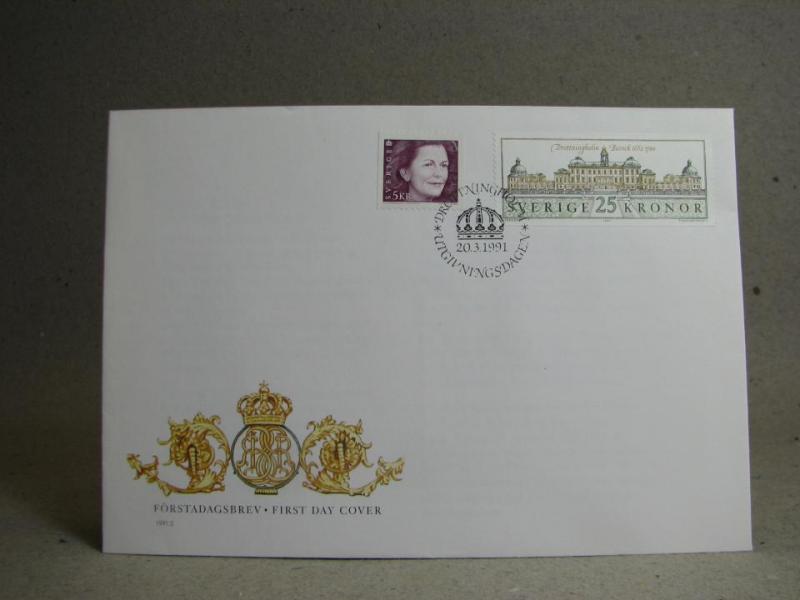 FDC Vinjett - Drottningholm 20.3.1991 / med fin stämpel på 25 kr-frimärke