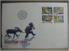 FDC Vinjett -   25/11 1987 Julpost / Fina stämplar på 4 frimärken