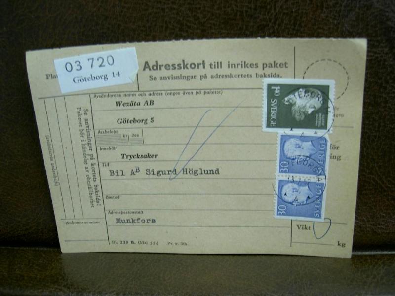 Paketavi med stämplade frimärken - 1962 - Göteborg 14 till Munkfors