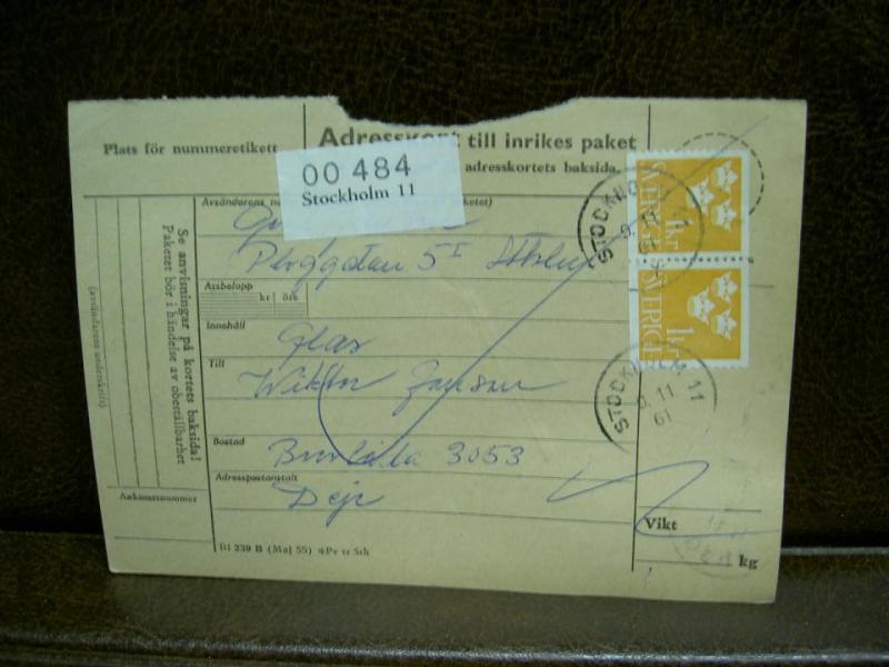Paketavi med stämplade frimärken - 1961 - Stockholm 11 till Deje  