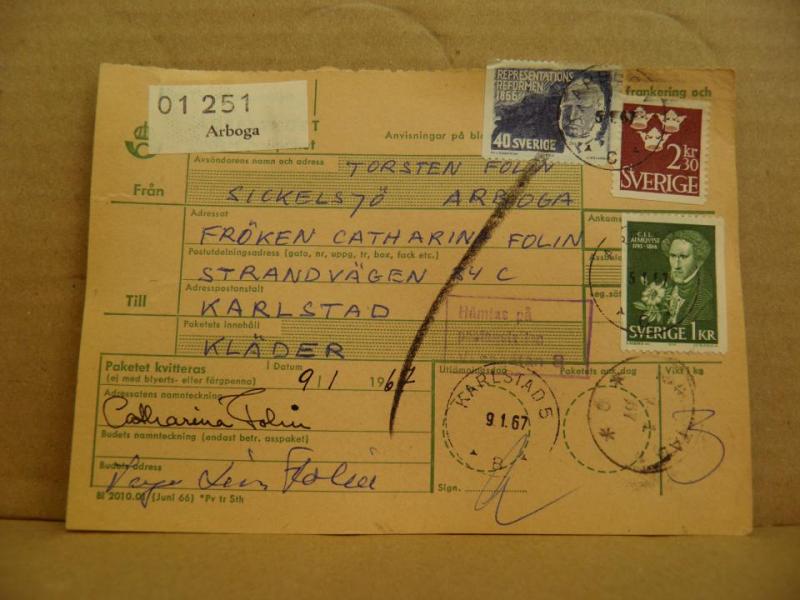 Frimärken på adresskort - stämplat 1967 - Arboga - Karlstad