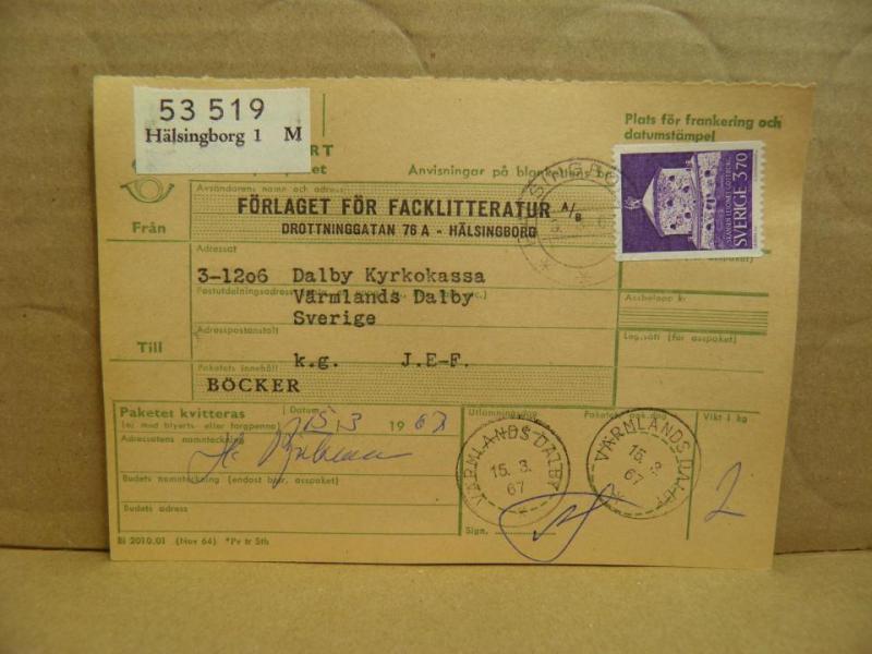 Frimärken på adresskort - stämplat 1967 - Hälsingborg 1 M - Värmlands Dalby