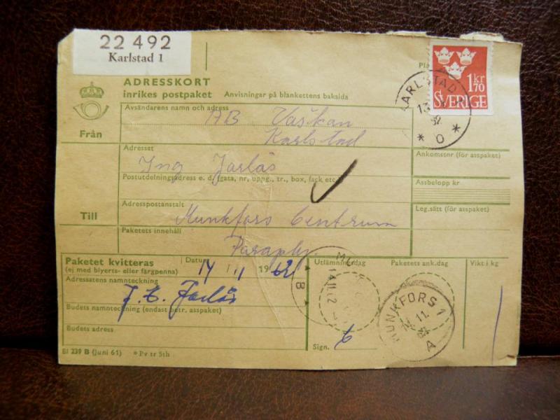 Frimärken på adresskort - stämplat 1962 - Karlstad 1 - Munkfors