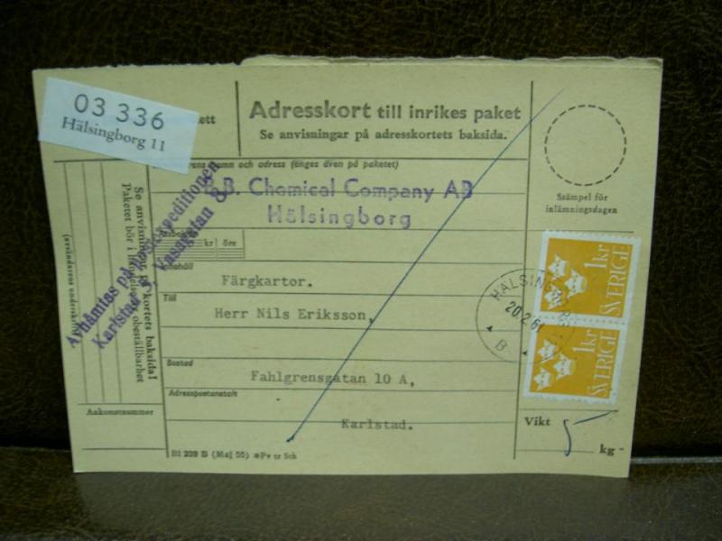 Paketavi med stämplade frimärken - 1961 - Hälsingborg 11 till Karlstad