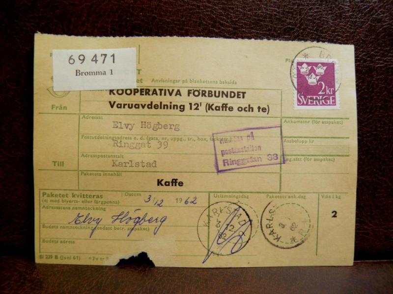 Frimärken på adresskort - stämplat 1962 - Bromma 1 - Karlstad
