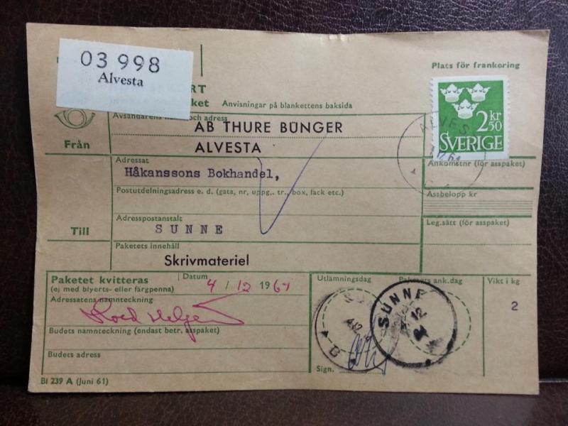Frimärken på adresskort - stämplat 1964 - Alvesta - Sunne