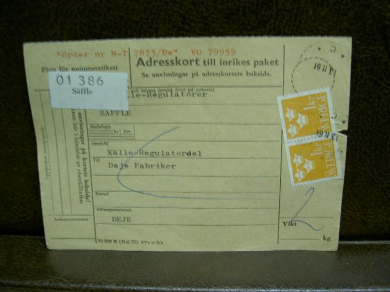 Paketavi med stämplade frimärken - 1961 - Säffle till Deje