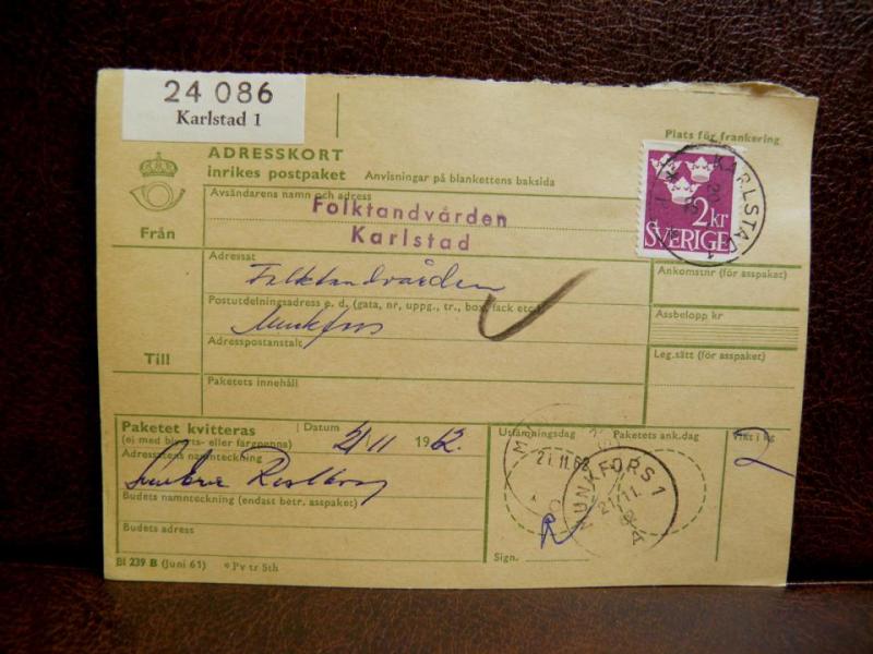 Frimärken på adresskort - stämplat 1962 - Karlstad 1 - Munkfors