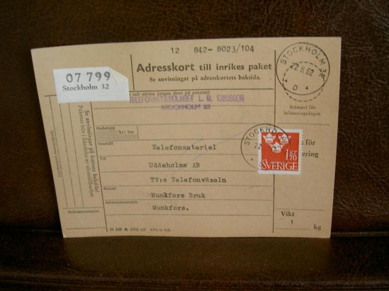 Paketavi med stämplade frimärken - 1962 - Stockholm 32 till Munkfors