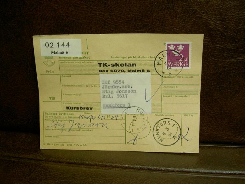 Paketavi med stämplade frimärken - 1964 - Malmö 6 till Munkfors