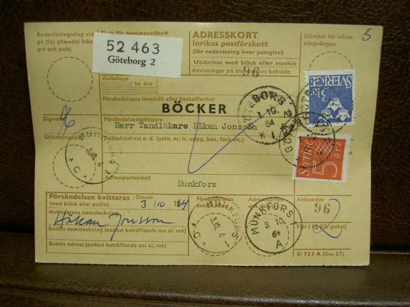 Paketavi med stämplade frimärken - 1964 - Göteborg 2 till Munkfors