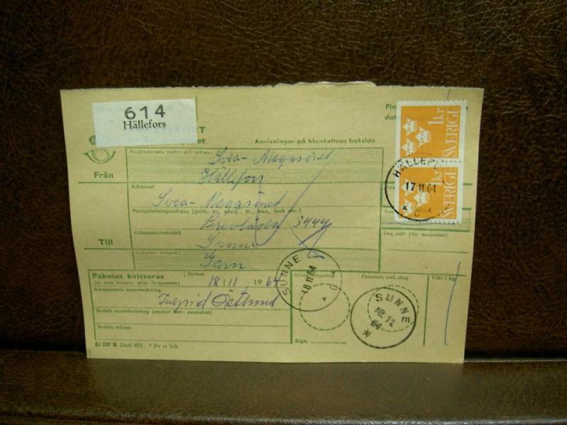 Paketavi med stämplade frimärken - 1964 - Hällefors till Sunne