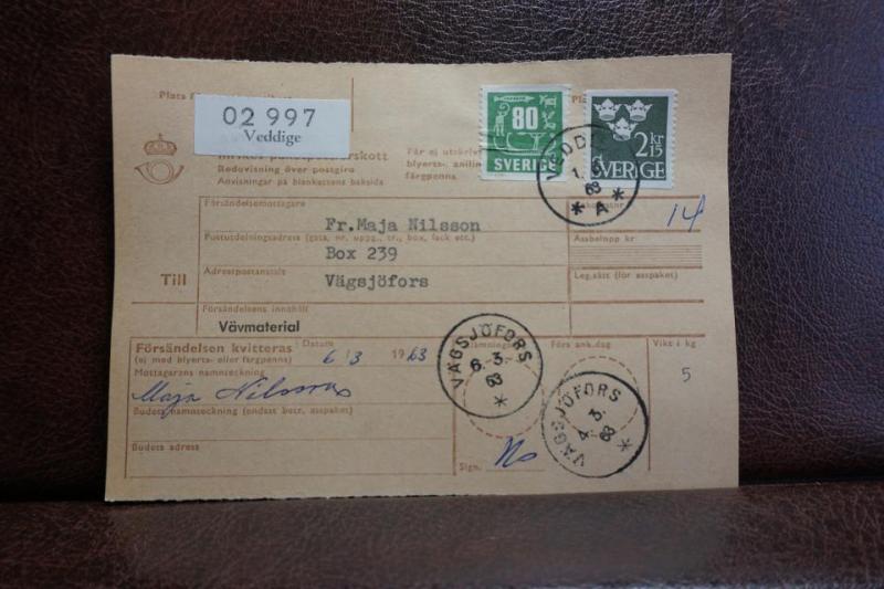 Frimärken på adresskort - stämplat 1963 - Veddige  - Vägsjöfors
