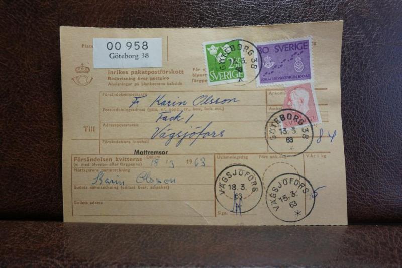 Frimärken på adresskort - stämplat 1963 - Göteborg 38 - Vägsjöfors