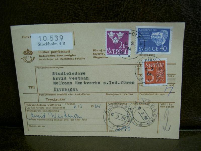 Paketavi med stämplade frimärken - 1964 - Stockholm 4 till Älvsbacka